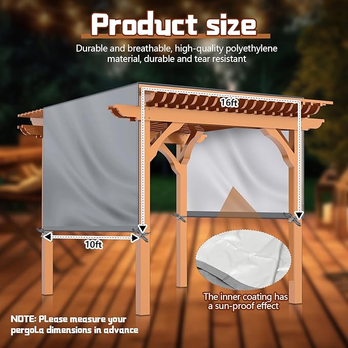 Universal Pergola Replacement Canopy Outdoor Canopy Shade Cover Waterproof Shade Top Cover for Outdoor Patio Porch Backyard(16 x 10 ft,Gray)