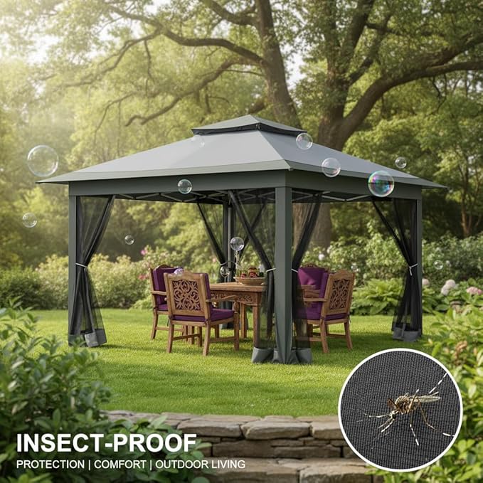 COBIZI 12x12 FT Pop up Gazebo on Clearance Outdoor pop up Canopy Tent,carpas para Patio, Shelter Tents with Sandbags & Portable Carry Bag, Patio Gazebos for Camping, Garden & Lawn, Darkgrey(Upgraded)