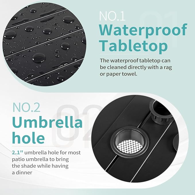 VINGLI 59" Rectangle Patio Table for 6, Metal Outdoor Dining Table with Umbrella Hole, All-Weather Steel Patio Dining Table Outdoor Table for Lawn, Garden, Backyard, Black (L59 xW35)