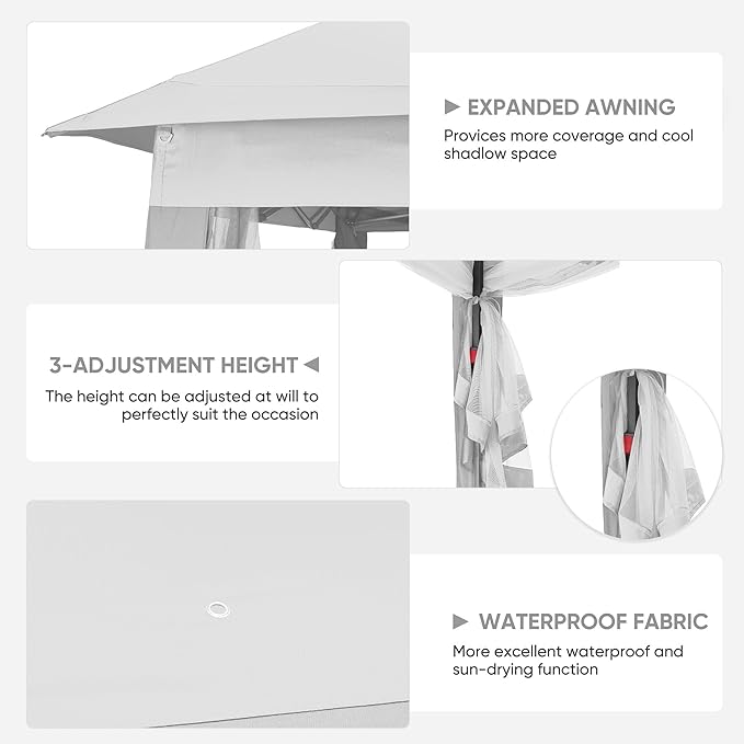GDY 11x11 Pop Up Canopy Tent, Outdoor Canopy with Netting, Outdoor Gazebo for Backyard, Tent with Hand Bag, White.