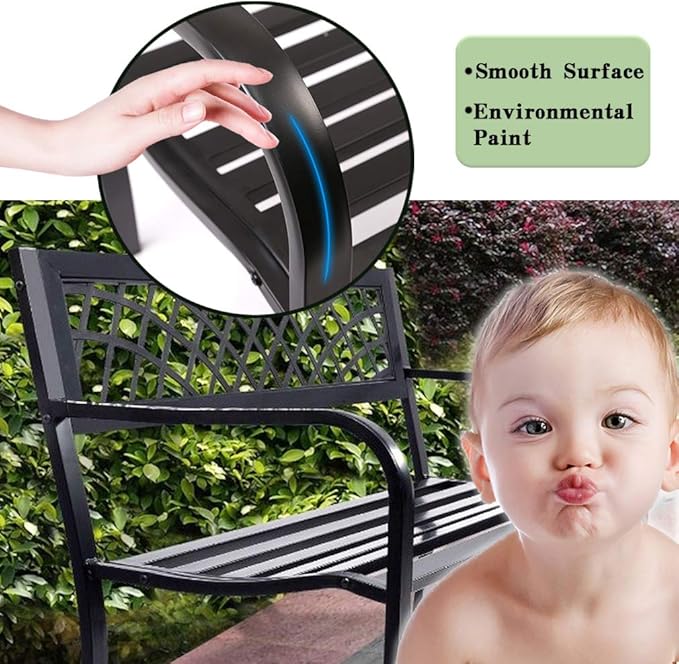Garden Bench Outdoor Bench with Plastic Backrest for Patio Metal Bench Park Bench or Yard Porch Clearance Work Entryway