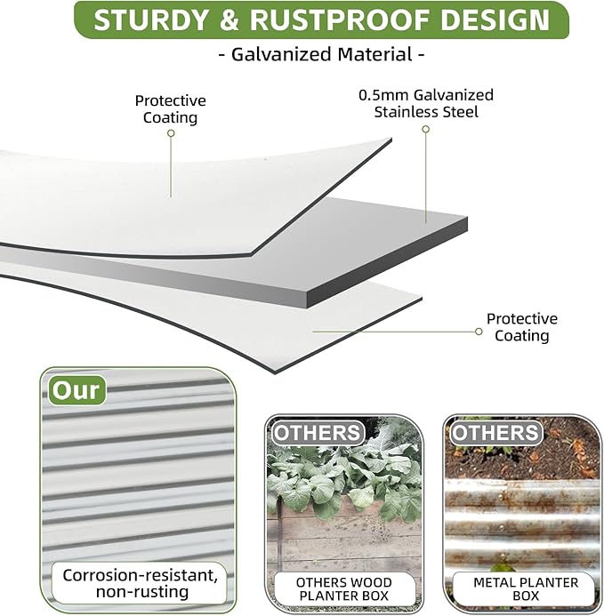 4x2x2ft (2 Pack) Raised Garden Bed - Galvanized Deep Root Planter Boxes Outdoor with Wing Nuts and Safety Edges for Gardening Vegetables, Flowers, Herbs, Succulents - Silver