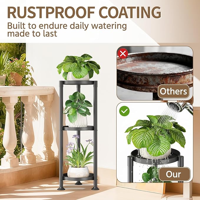 LASZOLA 3 Tier Black Corner Plant Stand Indoor for Large Tall Flower, Heavy Duty Sturdy Metal Vertical Tiered Planters Holder for Patio, Multi Level Wrought Iron Organizer Décor for Modern Farmhouse