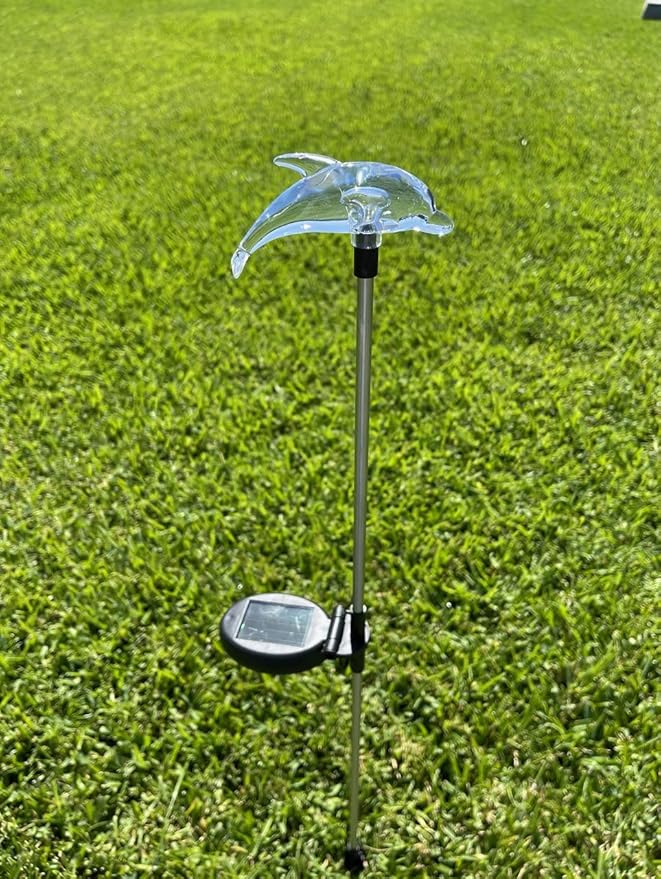 Solar Garden Stake Lights with Color Changing LED or Regular White LED Landscape Path Lights (Set of 2) (Dolphin)