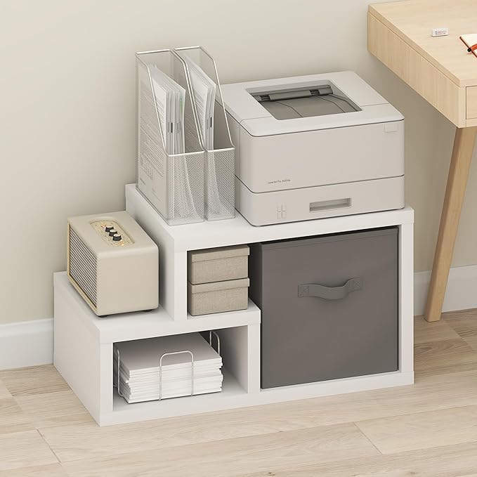 Furinno Viola Multipurpose Shelf, with Storage Bin, White/Light Grey