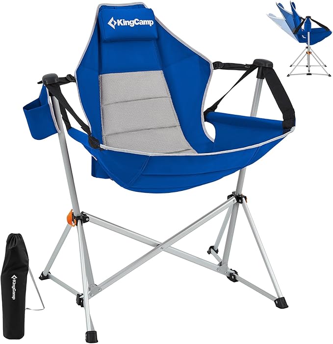 KingCamp Hammock Chair with Footrest – Heavy Duty Swinging Rocking Camping Chairs for Adults up to 400lbs, Folding Portable Oversized Rocker with Cup Holder & Pillow for Outdoor Beach Lawn RV Sports