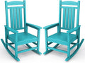 KINGYES Outdoor Rocking Chair Set of 2, High Density Polyethylene Patio Rocking Chairs with 330lbs Support for Adults, Aruba Blue