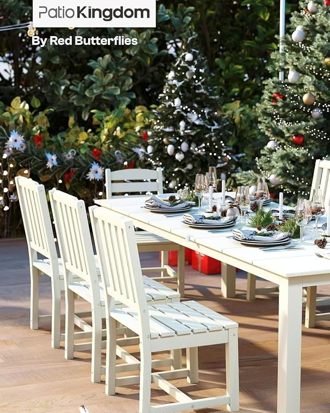 White 9-Piece Outdoor Dining Set with Beige 11FT Cantilever Umbrella, 75.2'' HDPE Table & Chairs for 8, Weather-Resistant Furniture with Umbrella Hole for Patio, Lawn, Poolside
