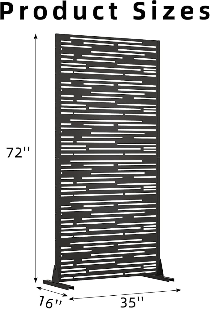 Casaphoria Metal Privacy Screen Outdoor, 72" H x 35" W Freestanding Decorative Privacy Screen for Patio Deck Balcony Garden with Stable Base, Black-Shine