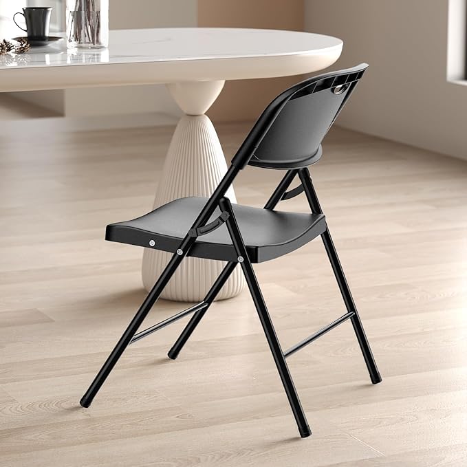 Nazhura 350 Weight Limit Heavy Duty Plastic Folding Chair with Reinfoced Steel Frame for Indoor and Outdoor, Wedding, Party, Restaurant, Meeting Room, Patio and Garden (Black, 6 Pack)