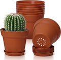 T4U 4 Inch Plant Pots 8-Pack, Small Flower Pots with Drainage Hole and Saucer, Decorative Nursery Pot Bulk for African Violet, Snake Plant, Succulent, Herb and Plants Indoor (8 Pcs 4" Pots)