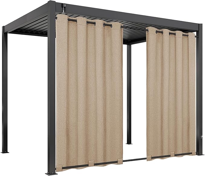 Easy-Going Linen Look Outdoor Curtains Waterproof Windproof Porch Curtains, Soft Thicken Outdoor Privacy Curtains for Patio, Gazebo, Grommet Top and Tab Bottom Drape, 1 Panel, 54x120 inch, Beige