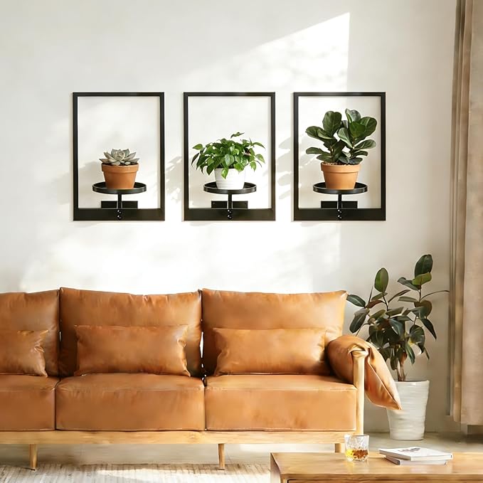 Wall Hanging Plant Stands Planter Shelves, Indoor Outdoor Window Plant Hanger Decor for Living Room Entryway (White 3-Pack)
