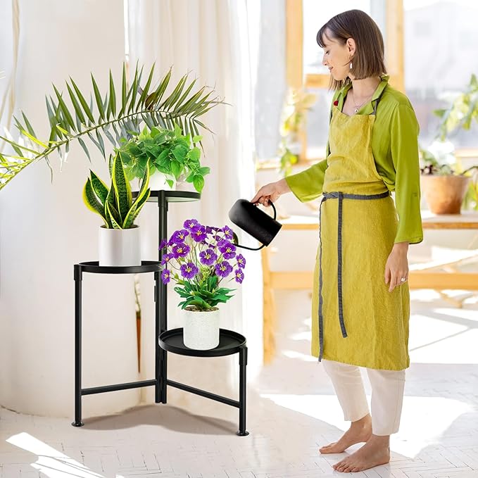 3 Tier Plant Stand Indoor, Metal Plant Shelf Outdoor, Foldable Corner Tall Plant Rack for Multiple Plants, Flower Pot Holder Display Stand for Living Room Patio Home Decor for Gardening