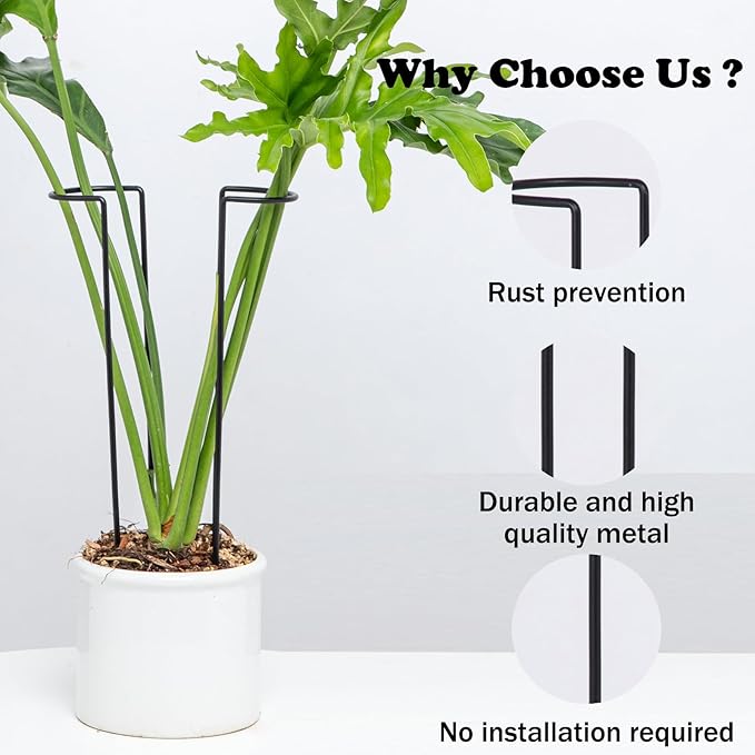 10 Pack Large Iron Monstera Trellis - Heavy-Duty Plant Supports, 15.5" Rustproof Stakes for Indoor & Outdoor Use, Perfect for Garden Flower Display
