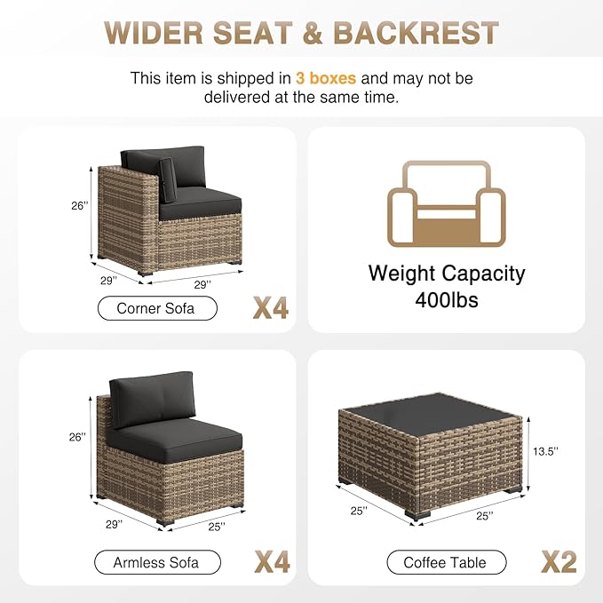 Aoxun Patio Furniture Sets, 10-Piece Outdoor Patio Furniture with Thick Cushions, Wicker Outdoor Conversation Set Sectional Sofa for Backyard, Poolside, Garden