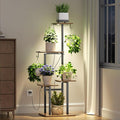 Plant Stand Indoor with Grow Lights, 46" Metal Corner Plant Shelf with 3 LED Lights, 2 Hanging Hooks, 5-Tiered Tall Plant Flower Holders for Living Room, Garden, Patio (Black Brown)