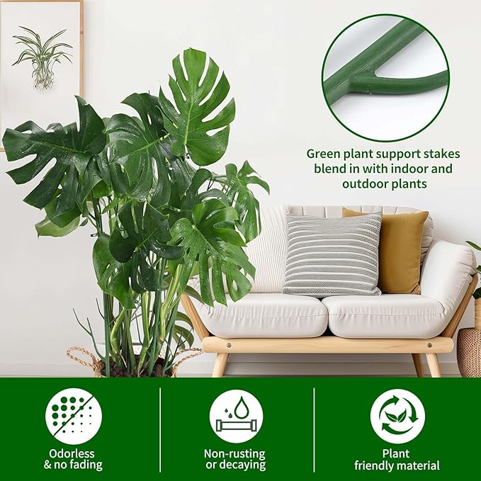 12 Pack Plant Support Stakes, Plant Stakes for Indoor and Outdoor Plants. 39.37inch Plant Sticks with Extension Poles, Plant Clips, Plant Ties for Potted Monstera Plants, Climbing Plants