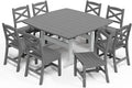 9-Piece Patio Dining Table Set, HDPE Outdoor Table and Chairs Set, All-Weather Outdoor Dining Set for 8 with Umbrella Hole, Durable Patio Furniture Set with Chairs,White Grey