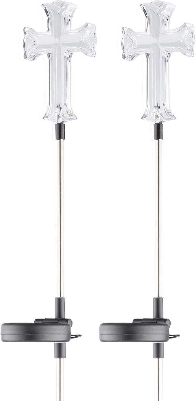 Alpine Corporation 34" Tall Outdoor Solar Powered Cross Pathway Light Stakes (Set of 2)