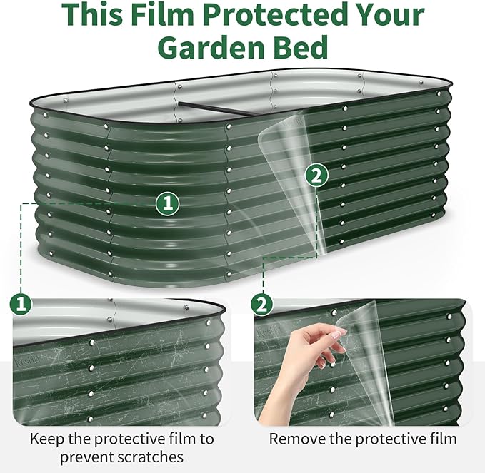Kesfitt Raised Garden Bed Outdoor, Galvanized Steel Metal Raised Bed Planter for Vegetables, 24-Inch Deep Open Bottom Backyard Garden Bed 6x3x2 ft, Forest Green