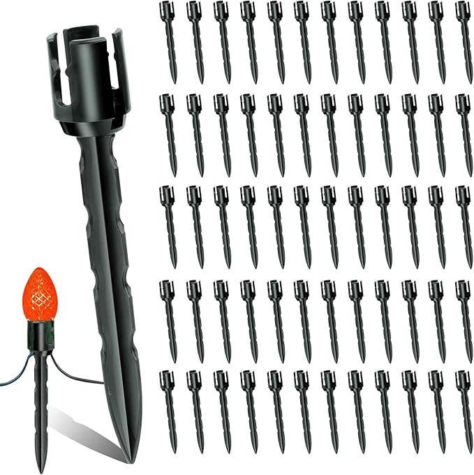 60 Pcs 5 Inch Christmas Light Stakes Universal Yard Lawn Holiday Light Stakes for C7 C9 String Lights Holders on Yards, Pathways (Black)