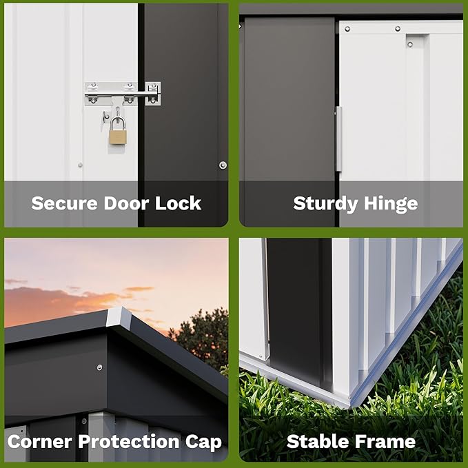 Patiowell 5x3 FT Outdoor Storage Shed, Garden Tool Shed with Sloping Roof and Lockable Door, Metal Shed for Backyard Garden Patio Lawn, White