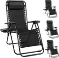 NEWBULIG Zero Gravity Chair Set of 4, Lounge Chair Folding Portable Adjustable Camping Reclining Chairs with Adjustable Pollow, Mesh Back, Cup Holder Trays Lawn Patio Chair for Pool Beach - Black