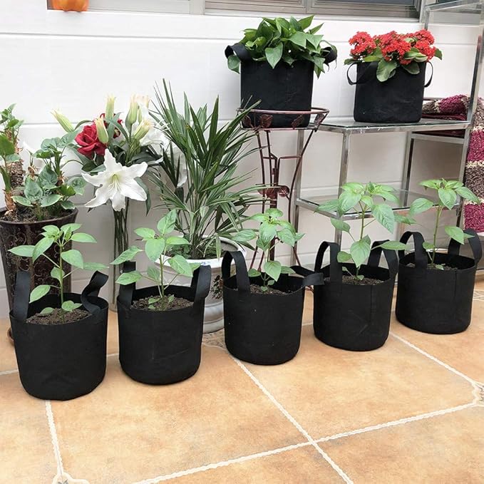 JERIA 12-Pack 2 Gallon Grow Bags, 300G Thickened Nonwoven Garden Pots,Heavy Duty Fabric Pots with Reinforced Handles
