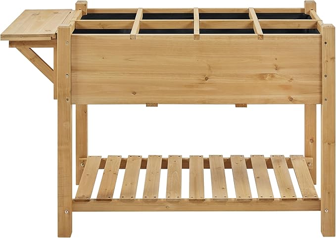 Yaheetech 49x22x32in 8 Pockets Horticulture Raised Garden Bed Elevated Wood Planter Box Stand with Foldable Side Table and Storage Shelf for Herb/Vegetables/Flowers, Light Brown