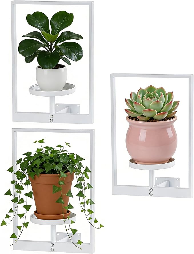 Wall Hanging Plant Stands Planter Shelves, Indoor Outdoor Window Plant Hanger Decor for Living Room Entryway (White 3-Pack)