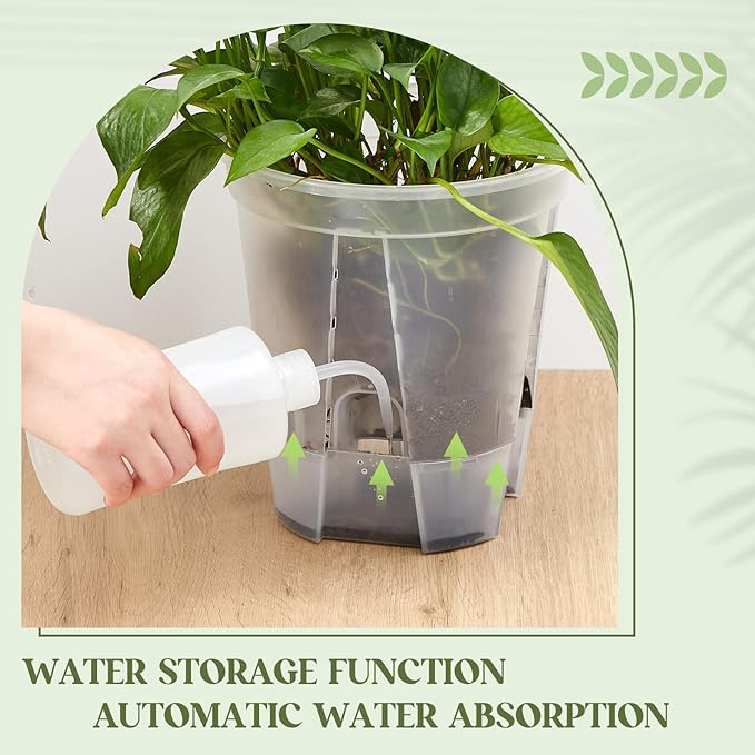 Self Watering Pots for Indoor Plants with Deep Reservoir and High Drainage Holes for Outdoor Plants and Flowers, Bare Root Planter(8.27'',Clear,6 Pcs)
