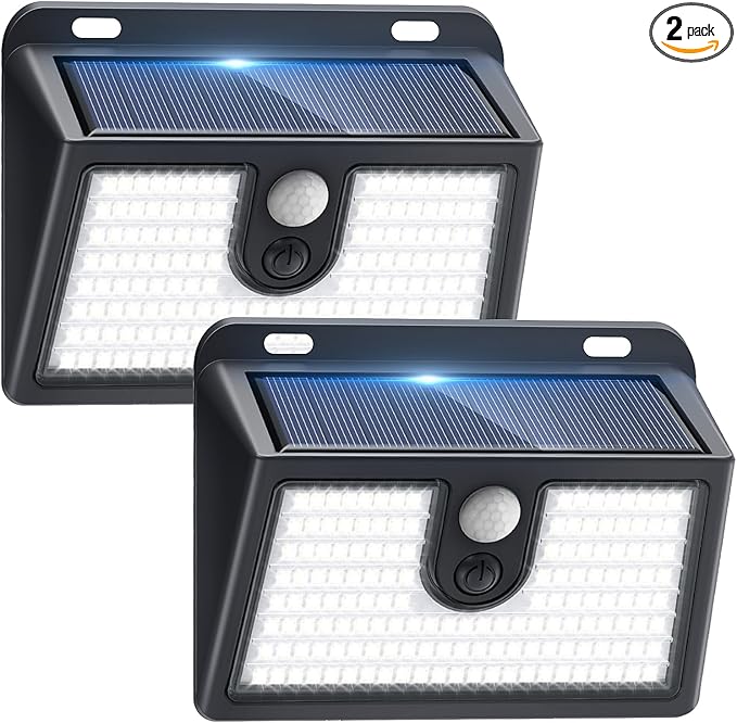 [2 Packs] Solar Motion Sensor Outdoor Lights, Super Bright Solar Lights Outdoor Waterproof, 3 Lighting Modes Security Wall Light for Outside Walking Dog Fence Backyard Deck Garden Door Step Garage