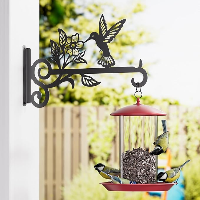 4-Pack Aesthetic Plant Hangers Outdoor – 10 Inch Metal Hanging Plant Bracket with Beautiful Hummingbird Pattern – Anti Rust Plant Hooks for Hanging Plants, Bird Feeder, Windchime, Lantern