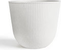WORTH Garden Round Large Planter Pot 1-Pack - 17.5" Dia x 15.5" H - Durable Plastic White Plant Tree Pots with Vertical Stripe Textured Finish, Drainage Hole for Indoor, Outdoor, Front Porch, Patio