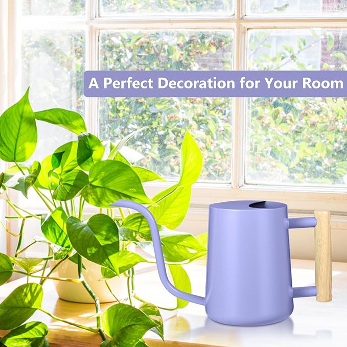 Watering Can Indoor Plants, 35oz Small Stainless Steel Metal Watering Can Modern Decorative Watering Pot with Long Spout for Indoor House Plant Bonsai Garden Flowers (Purple)