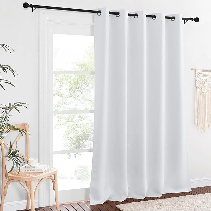 NICETOWN Room Darkening Window Curtains for Farmhouse - Easy Care Solid Thermal Insulated Grommet Doorway Drape for Bedroom/Living Room (1 Panel, W66 by L90, Greyish White)