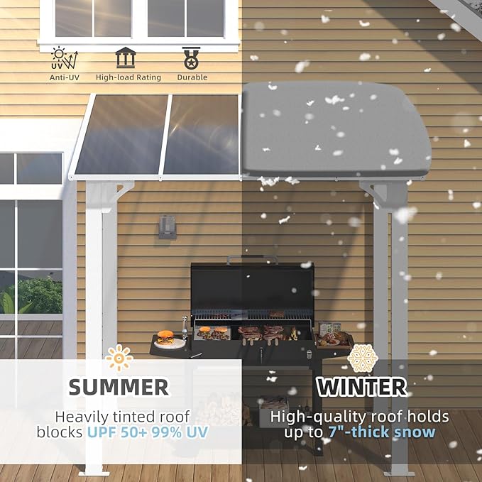 AECOJOY 8' x 5' White Gazebo Outdoor Pergola for Patio, Lean to Hard Top Grill Gazebo Shelter Pergolas and Gazebos Clearance with Roof, Small Wall-Mounted Heavy Duty Awnings for Patio, Decks, Backyard