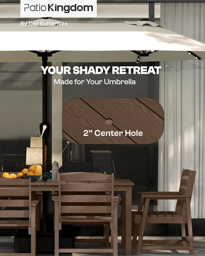 9-Piece Outdoor Dining Set for 8, 75.2'' HDPE Table with Umbrella Hole & Chairs, Weather-Resistant Patio Furniture for Lawn, Yard, Balcony, Deck (Brown)