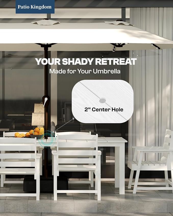 9-Piece Outdoor Dining Set for 8, 75.2'' HDPE Table with Umbrella Hole & Chairs, Weather-Resistant Patio Furniture for Lawn, Yard, Balcony, Deck (White)
