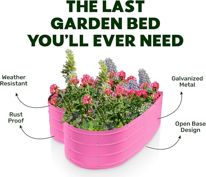 Plant & Plot Galvanized Raised Garden Beds Outdoor // Planter Raised Beds for Gardening, Vegetables, Flowers // Large Metal Garden Box (Pink) // Tool-Free Assembly