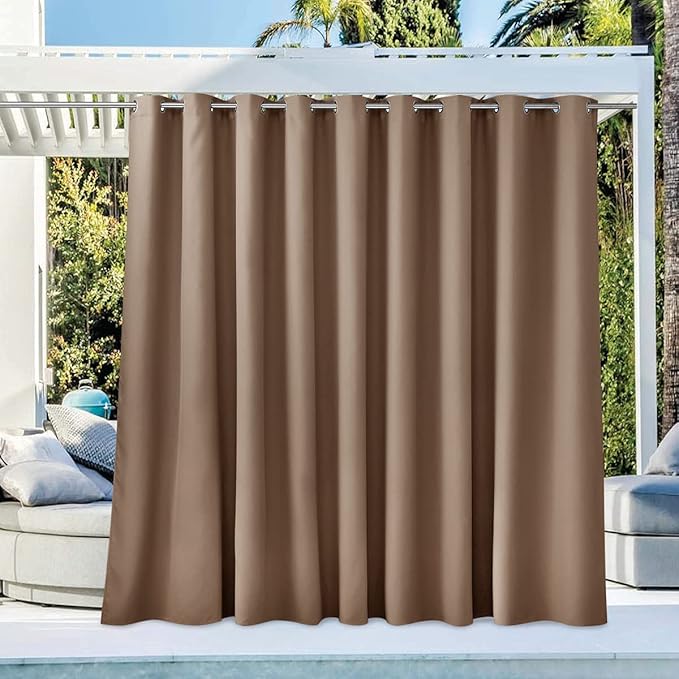 NICETOWN Privacy Room Divider Curtain for Patio, Grommet Top Thermal Insulated Blackout Extra Wide and Long Door Blind for Sunroom, Bedroom, Living Room, Tan, 1 Piece, 140" Wide by 84" Long