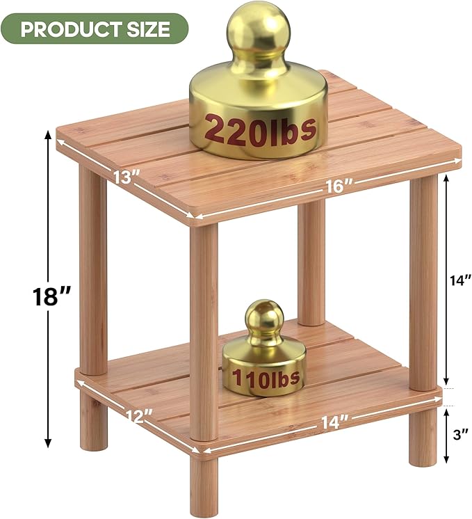 Outdoor Side Table, 2-Tier Small Outdoor Table for Patio, Adirondack Side Tables for Outside or Indoor, Bamboo End Table for Pool, Porch, Weather Resistant Easy Maintenance
