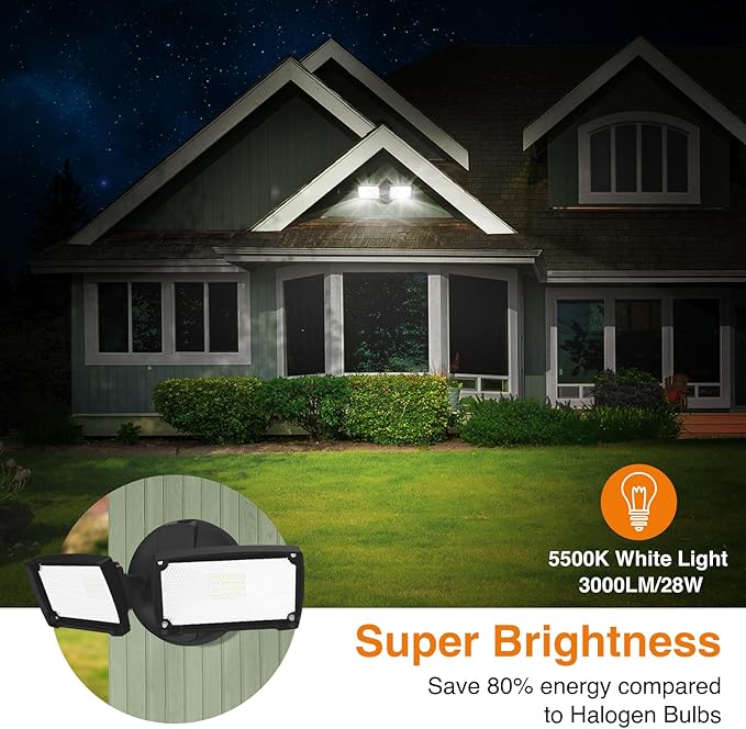 LEPOWER 28W 3000LM ‌LED Security Flood Light‌ ‌Outdoor‌, Switch Controlled Aluminum ‌Security Light‌, 2 Adjustable Heads, 5500K Daylight, IP65 Waterproof, Wet Location for Patio, Garden, Yard Lights