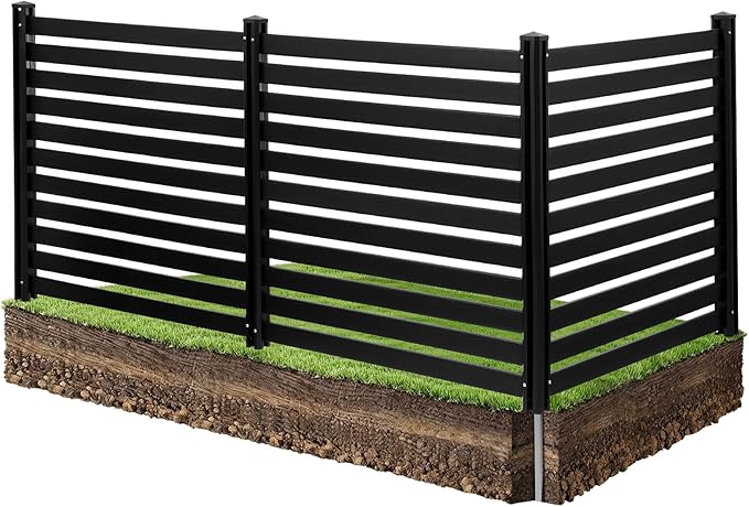 VEVOR 3 Panels Outdoor Privacy Screen, 50 x 48 in Air Conditioner Fence with 27.6 in Ground Stakes, Pool Equipment Enclosure, Vinyl Privacy Fence, Ideal for Trash Can and A/C Units, Black