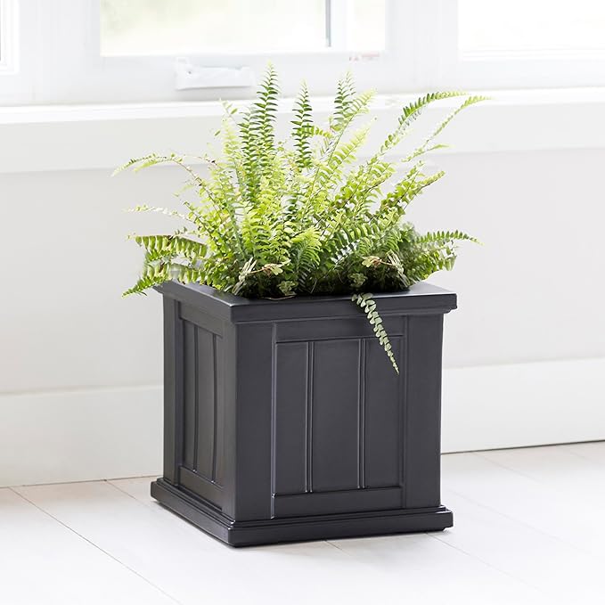 Mayne Cape Cod 14-Inch Square Planter – Self-Watering, Weather-Resistant Planter for Flowers – Durable Outdoor Design for Patio, Porch, or Entryway