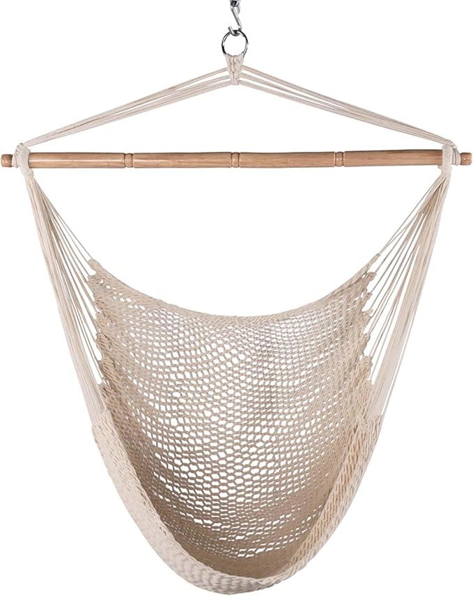 Lazy Daze Hammocks Chair Caribbean Hanging Rope Weaving Chair with 40" Hardwood Spreader Bar and Soft-Spun Cotton Rope for Indoor/Outdoor Backyard & Living Room, Max 300 LBS, Natural