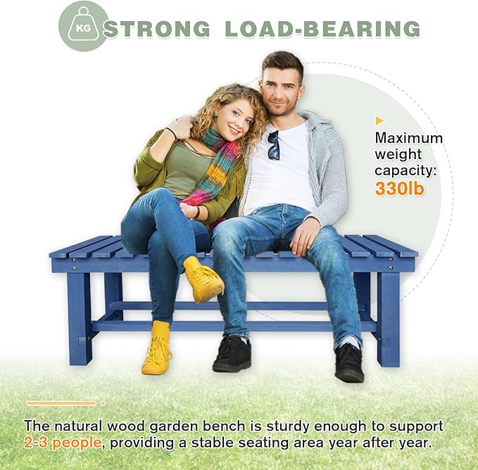Outdoor Garden Wood Bench, 3-Person Weatherproof Wooden Bench Park Narrow Bench, Never Rot or Fade Waterproof Backless Bench for Entryway, Outdoor, Patio, Porch, Backyard and Park (Blue,47.2''/120cm)