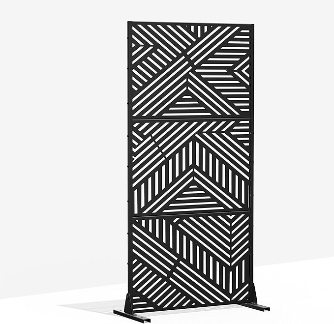 Casaphoria Metal Privacy Screen Outdoor, 72" H x 35" W Freestanding Decorative Privacy Screen for Patio Deck Balcony Garden with Stable Base, Ivan Black