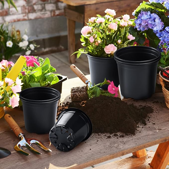 50Pcs Nursery Pots Variety Pack Plastic Pots for Plants,5 inch Seedling Pots with Drainage Holes Indoor Outdoor Flower for Succulent Vegetable Herb